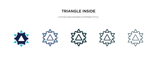 Triangle inside hexagon icon in different style vector