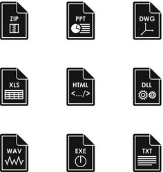 types of files icons set simple style vector image