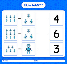 how many counting game with robot toy worksheet vector image