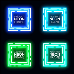 Neon light square banner set shining techno frame vector