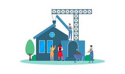 Building house process at construction site work Vector Image