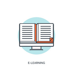 flat lined e-learning background with computer vector image