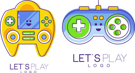 Lets play logo collection video game controller vector