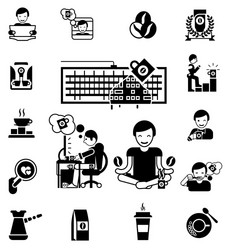 coffee black white icons set vector