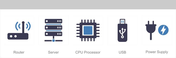 a set of 5 computer parts icons as router server vector image