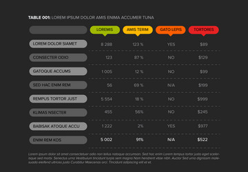 Simple dark stylized data table layout template vector