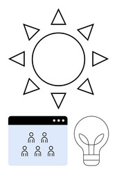 sun with triangles group in browser window vector image