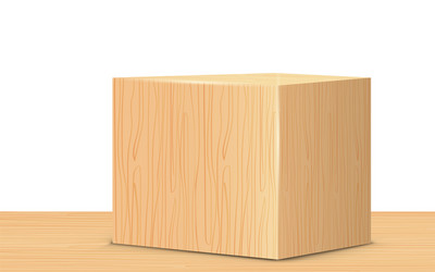 3d wooden square box on table vector