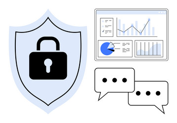 data security concept with shield lock analytics vector image