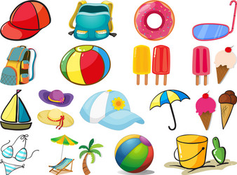 large set different summer objects on white vector image