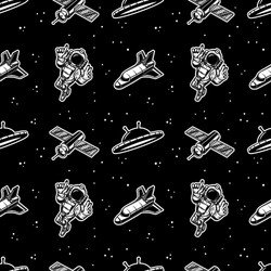 seamless pattern with spaceship spaceman ufo vector image