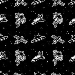 seamless pattern with spaceship spaceman ufo vector