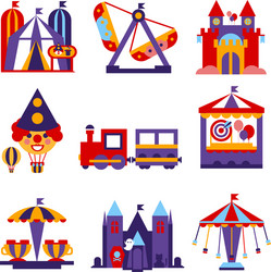 Amusement park entertainment icons elements Vector Image