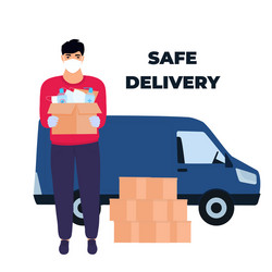 Safe delivery during coronavirus epidemic man vector