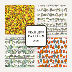 set of seamless tree pattern background line vector image