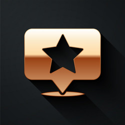Gold map pointer with star icon isolated on black vector