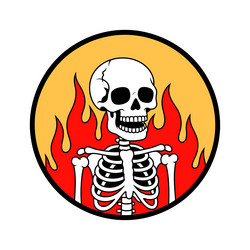 skeleton with flames circle emblem Vector Image