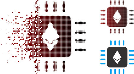 Fractured pixel halftone ethereum processor chip vector