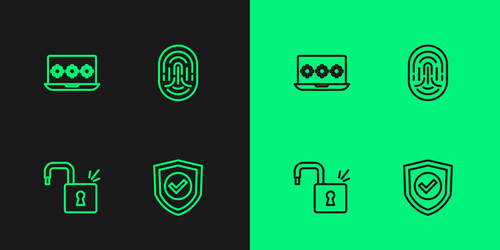 set line shield with check mark open padlock vector image