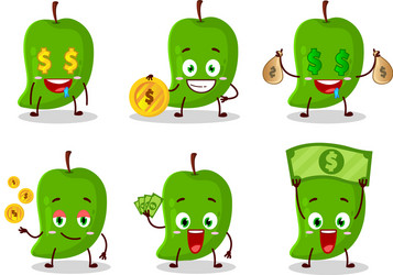 Green mango cartoon character with cute emoticon vector