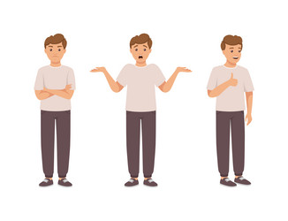 Man character in different pose with hand gesture vector