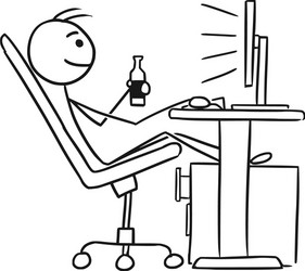 Man Relaxing at Computer with Beer vector image