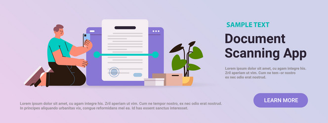man scanning document in mobile app text vector image
