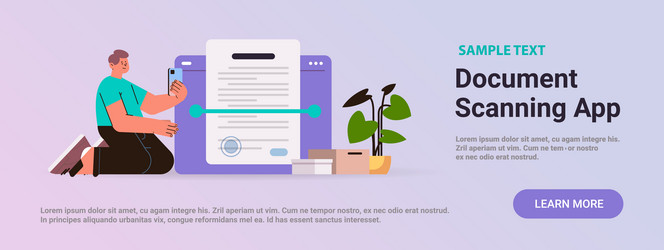 Man scanning document in mobile app text vector