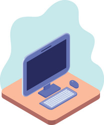 Desktop computer screen with keyboard and mouse vector