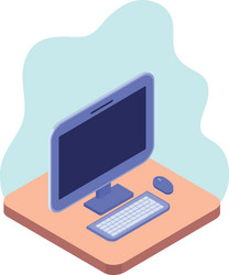 desktop computer screen with keyboard and mouse vector