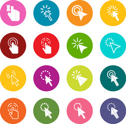 mouse pointer icons many colors set vector image