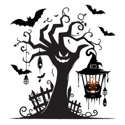 spooky halloween tree with bats and jack o lantern Vector Image