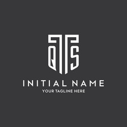 Qs monogram initial name with shield shape icon vector