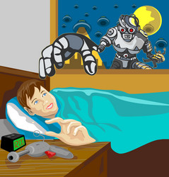 alien robot snatching kid vector