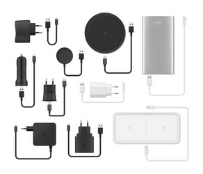 collection realistic charges for various gadgets vector