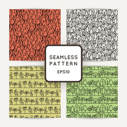 set of seamless tree pattern background line vector image