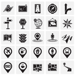 navigation icon set on squares back background vector image