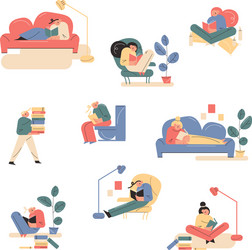 set people relaxing and reading books vector