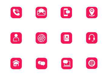 set of contact icons in rounded rectangle shape vector image