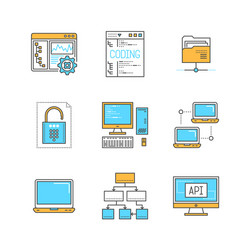 Minimal lineart computers and programming iconset vector