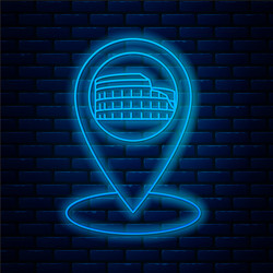 glowing neon line map pointer with coliseum vector image