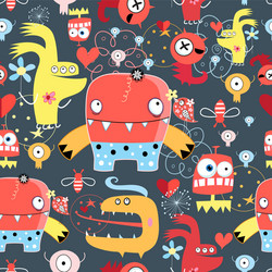 Seamless graphic pattern of amusing monsters vector