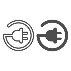 Cord with plug in circle shape line and solid icon vector