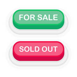 For sale or sold out green red 3d button vector