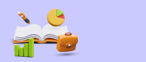 3d realistic open book with pen histogram and pie vector image
