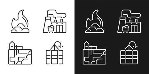 Coal mining process pixel perfect linear icons set