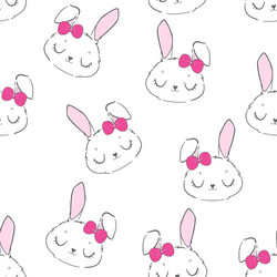 seamless pattern cute bunny and pink bow vector image