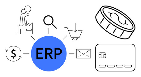 erp system diagram with factory currency vector image