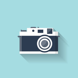 Flat retro photo camera web icon vector