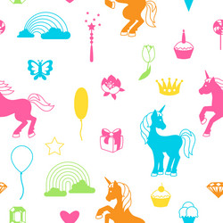 Seamless pattern with unicorns and fantasy items vector